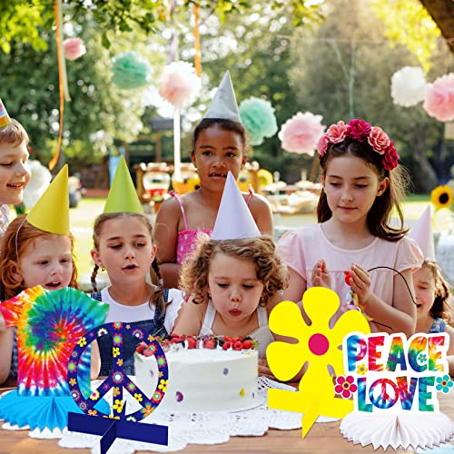 12 Pieces Tie Dye Party Honeycomb Centerpieces Hippie Tie Dye Party Table Topper Honeycomb Stand Hippy Retro Flower Cutout Peace Sign For 60'S 70'S Hippie Theme Party Decorations #TOP5