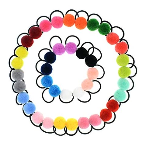 40 Pcs (20 Pairs) Pom Balls Elastic Hair Ties for Girls' Ponyatil Holder Accessories (Assorted Color) Cover