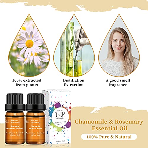 Chamomile Rosemary Essential Oils Set 100% Pure Chamomile Oils For Diffuser & Aromatherapy, Skin Care, Hair, Bath, Massage #TOP4