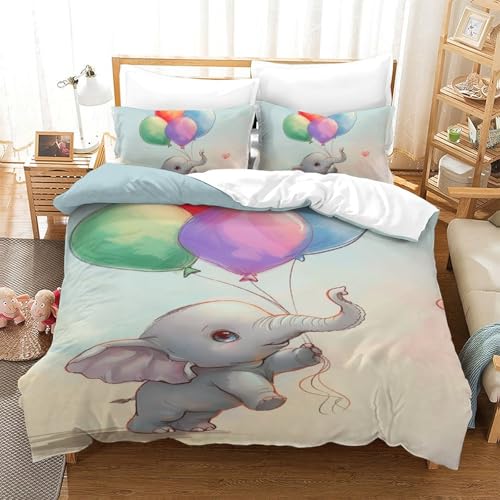 Housse de couette éléphant 140x200 parure lit microfibre 3D