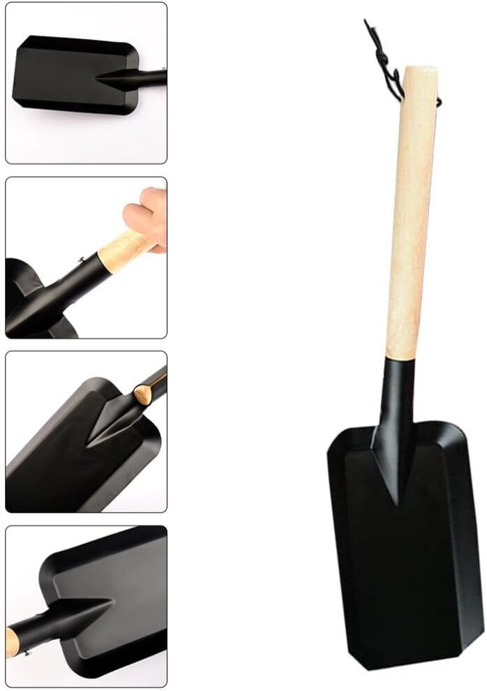 Veemoon Small Fireplace Ash Shovel Gardening Shovel with Wood Handle Iron Coalshovel for BBQ Fireplace Ash Sweep Planting Supplies Outdoor Hiking Indoor and Outdoor, 15inch Black