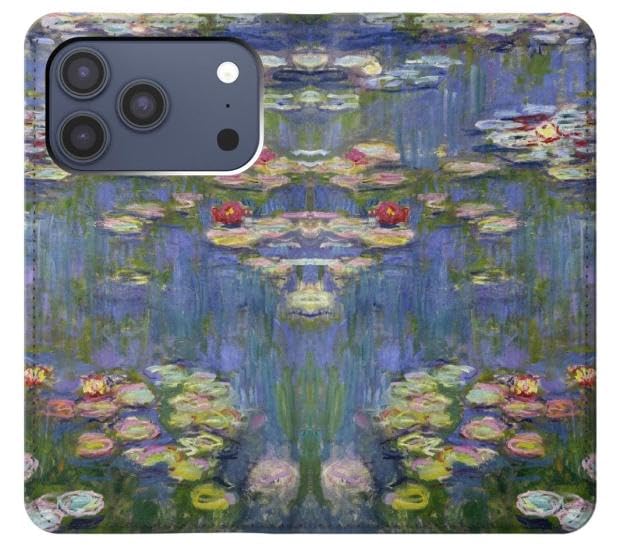 Étui iPhone 17 Pro Monet Water Lilies en cuir premium à clapet chic
