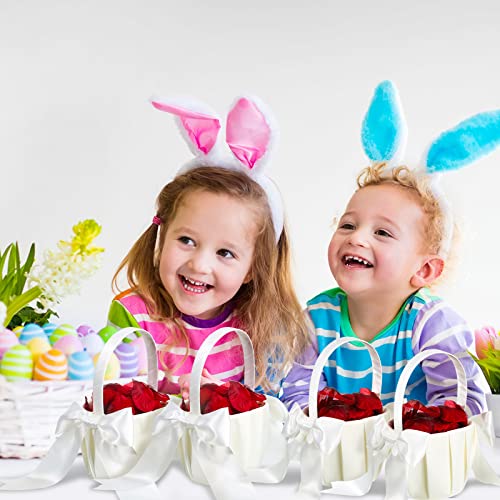 4 Pieces Rustic Flower Girl Baskets For Weddings Ivory Western Flower Basket For Anniversary, Wedding Banquet Party Supplies (Delicate Style) #TOP3