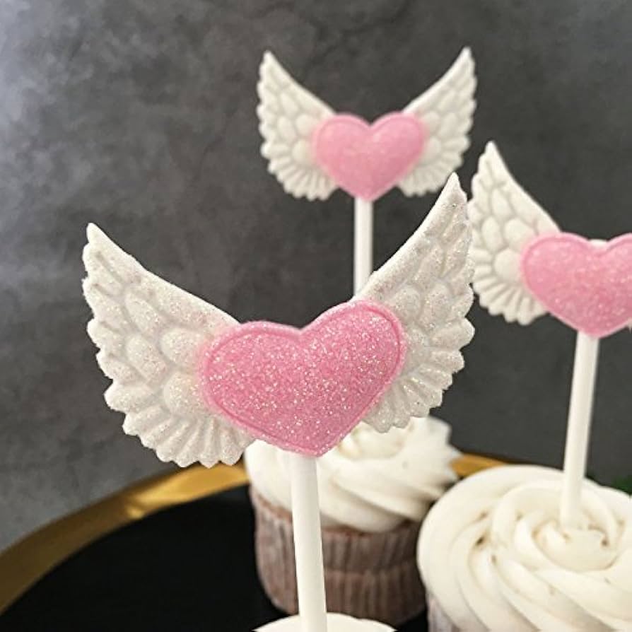 Amazon.co.jp: 天使の羽 ピンクハートカップケーキピック 誕生日