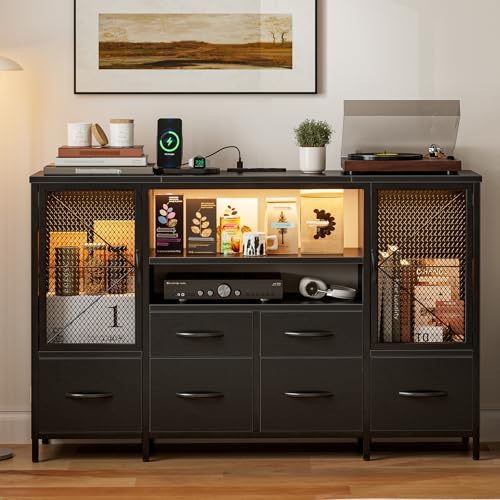 IKIFLY チェスト収納 タンス 棚付き 箪笥リビングキャビネット 扉 テレビボード おしゃれ 収納ケース 引き出し 大容量 洋服タンス 布製 玄関キャビネット 北欧風 収納ボックス 整理タンス 寝室収納 一人暮らし【幅120×奥行30×高さ75cm】ブラック
