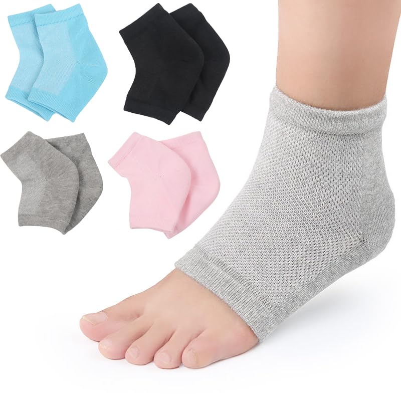 aoozleny Moisturizing Gel Heel Socks, 4 Pairs, Open Toe Design, Multiple Colors, Double Layer Cotton