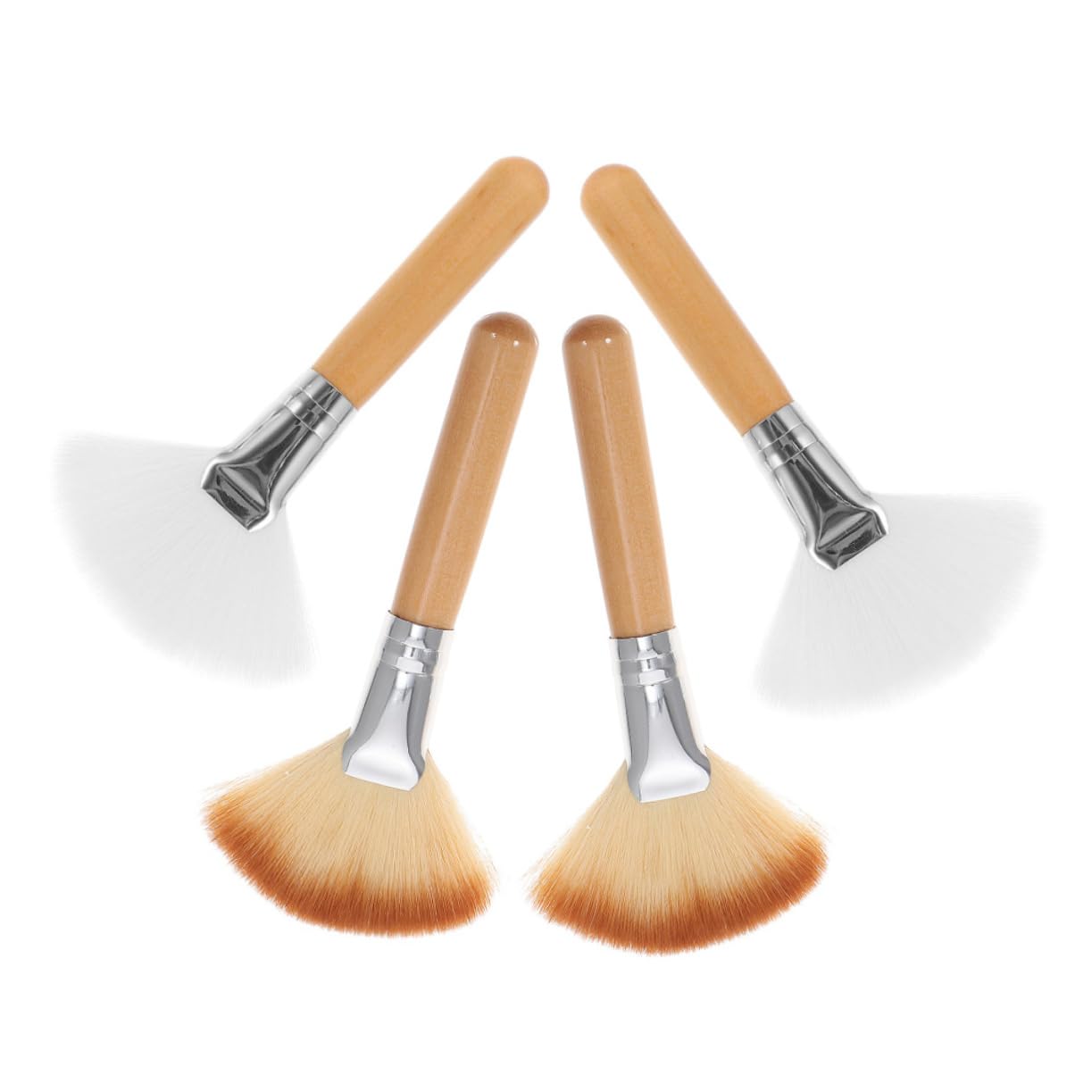 FRCOLOR Women's Makeup Brush Set 4pcs Fan Shaped Blush Brush Long Handle Natural Wood Easy to Clean