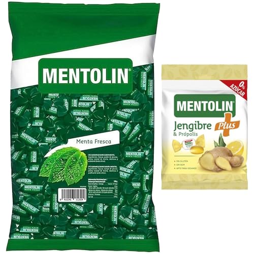 Mentolín caramelos duros menta fresca bolsa 1kg y de regalo plus jengibre s/a bolsa 90g