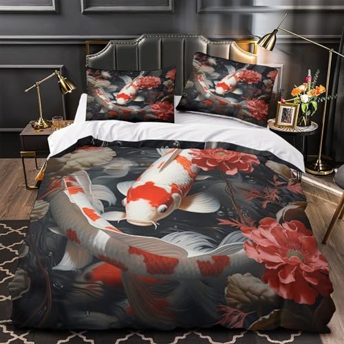 Housse de couette 140x200 poisson Koï en microfibre douce sans repassage