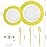 WDF 150pieces Yellow Disposable Dinnerware Hign-end Baroque Design - Sturdy&Durable Baroque Yellow Sunshine&Gold Plastic Dinnerware for Upscale Wedding & Thanksgiving Parties