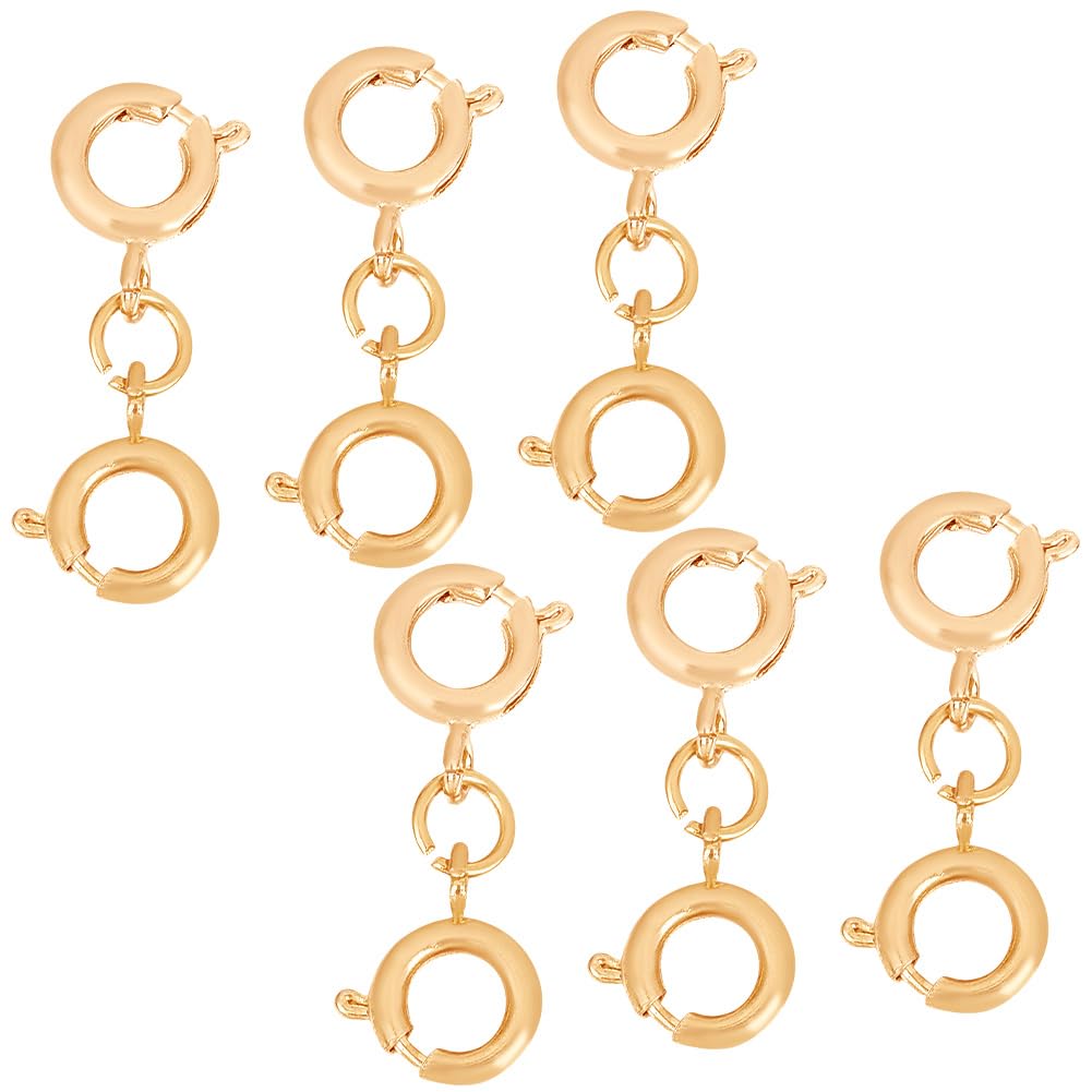 GOMAKERER 8 Pcs Real 18K Gold Plated Necklace Clasps, Golden Brass Double Spring O Ring Clasps Extension Necklace Bracelet Clasps Extender for Jewelry Making 0.89 inches Length
