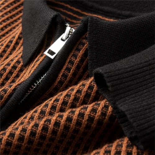 Luxury Plaid Zipper Collar Sweater for Men's Autumn Winter Korean Fashion Knitwear Sweater2