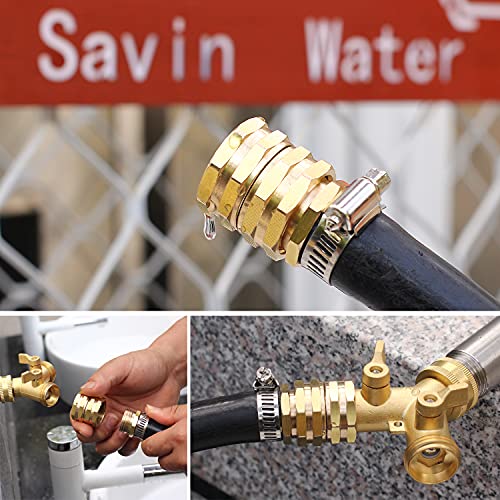 YELUN Solid brass Garden Hose Fittings Connectors Adapter Heavy Duty Brass Repair Male, Female faucet leader coupler dual water hose connector (3/4" GHT Double Male Double Female 4 Pcs) by YELUN - Image 6