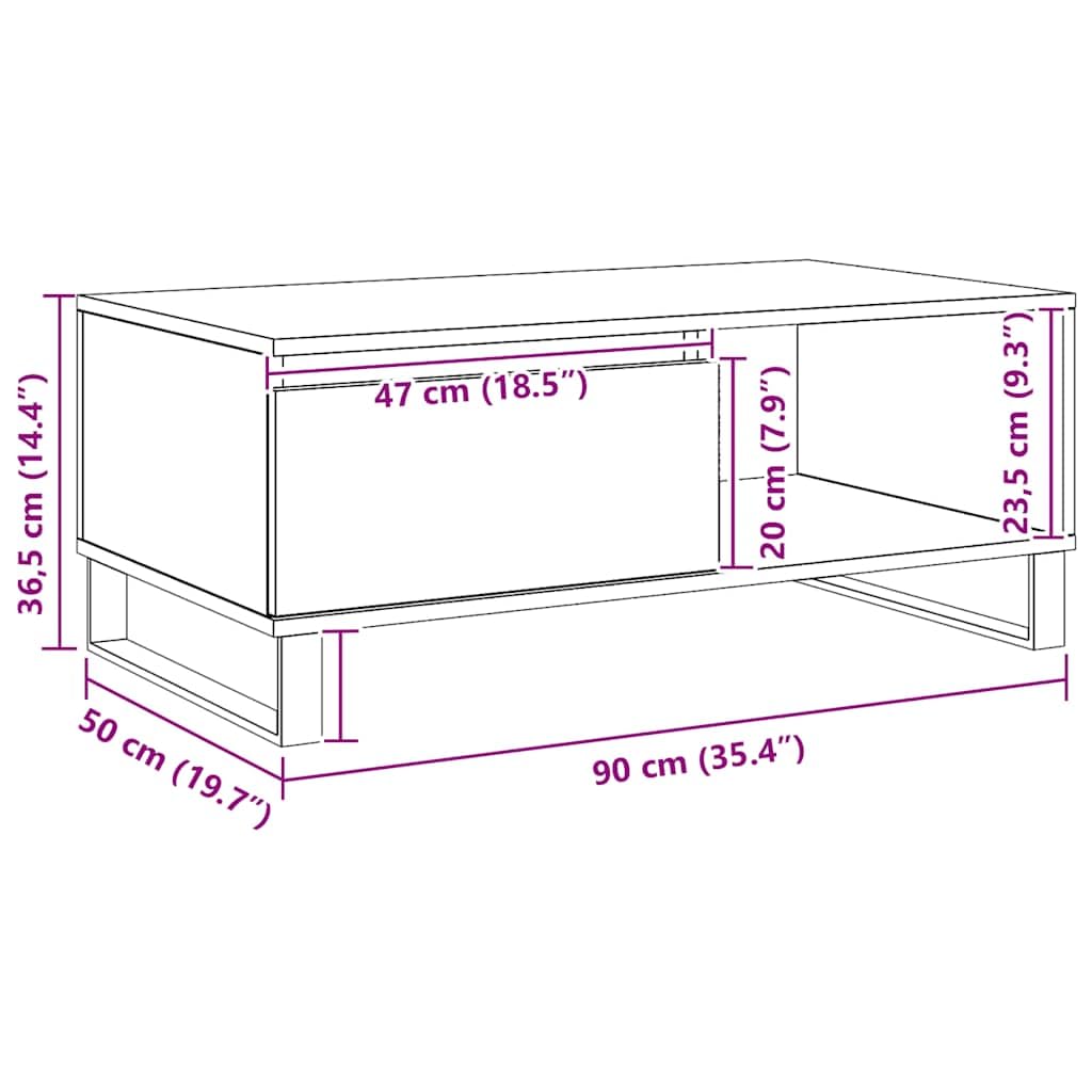 vidaXL Mesa de Centro Madera de ingeniería Roble Artisan 90x50x36,5 cm, mesita de Centro, Mesa de sofá, mesita Decorativa, Mesa Auxiliar