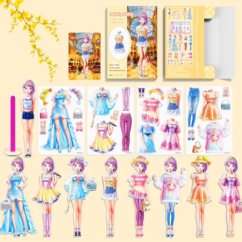 Daniel Axel Magnetic Dress Up Paper Doll Playset,Pretend Play Game Travel Toys Car Road Trip Activity,Magnet Clothes Puzzles Kids Toddler Girls,Preschool Learning Created Imagine Gift (C Set)