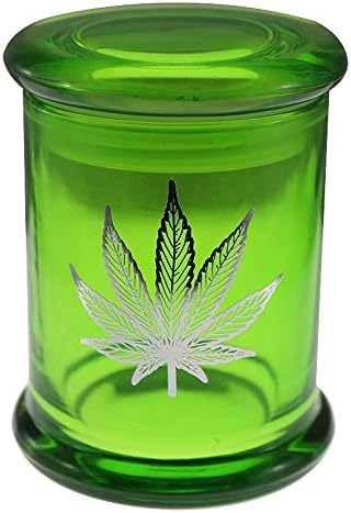 Marijuana Pot Leaf Stash Jar 420 Airtight Pop Top Glass Smellproof Medical Flower Storage 6oz