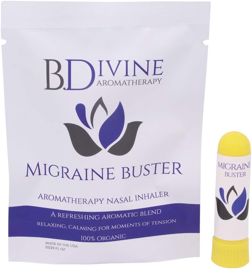 B. Divine Aromatherapy Essential Oil Scent Inhaler-Encourage Relaxation and Sleep. Support Headaches Naturally. 100% Organic Essential Oils. (Snore Away, Migraine Buster, Breathe Free)