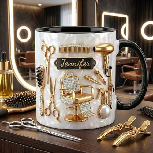 Personalized Hair Stylist Mug - Custom Name Hairdresser Coffee Cup, Unique Beauty Salon Tools Gift for Hairstylists, Barber & Cosmetology Graduation Gifts, High-Gloss Ceramic, 2D Double-Sided Print