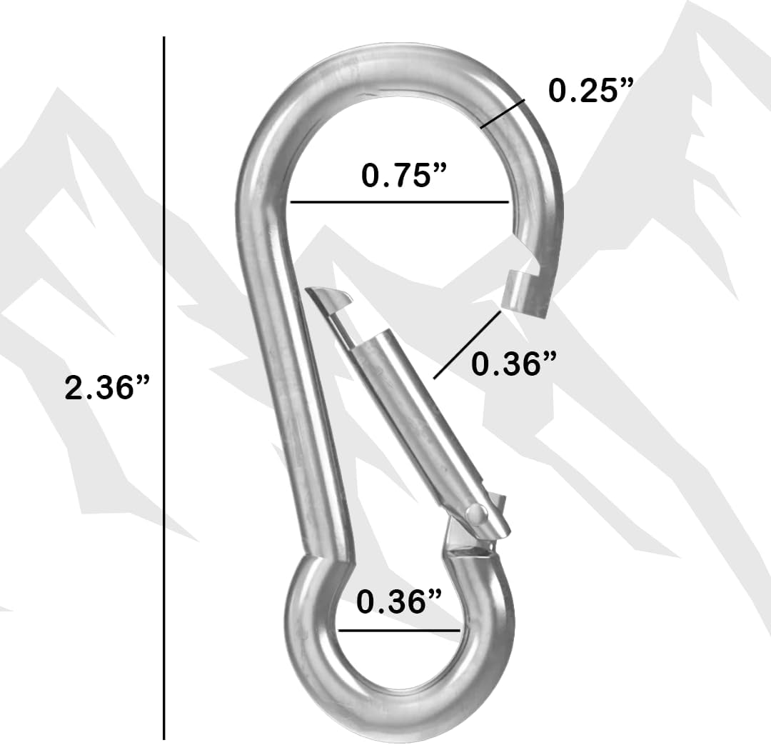 BoxerTool Spring Snap Hook Carabiner 1/4" (50 Pack) - Heavy Duty Steel/Zinc Plated - Multipurpose Carabiner
