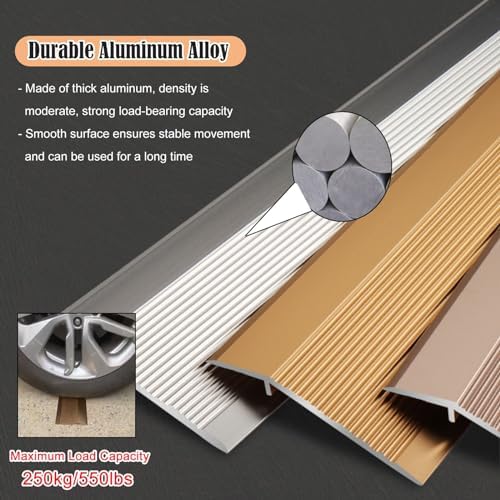 4" Wide Aluminum Threshold Strip - Non-Slip Reducer for Uneven Floors, Laminate to Tile/Carpet Transition, 41.3" Adjustable Doorway Solution