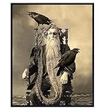 Raven Wall Art Poster - Odin - Norse Mythology - Gothic Home Decor - Goth Wall Art Decor - Creepy Scary Vintage Photo for Halloween Decorations - Gift for Wicca, Wiccan, Black Magic, Medieval Artwork