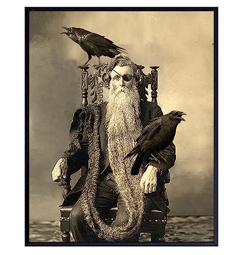 Raven Wall Art Poster - Odin - Norse Mythology - Gothic Home Decor - Goth Wall Art Decor - Creepy Scary Vintage Photo For Halloween Decorations - Gift For Wicca, Wiccan, Black Magic, Medieval Decor #TOP21