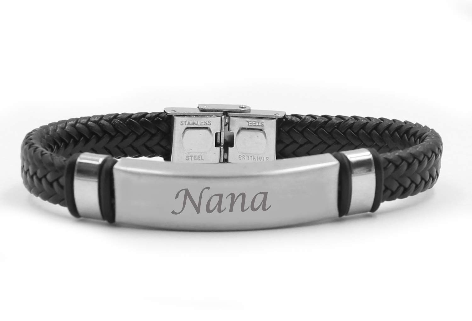 KiguNANA Name Bracelet - Personalised Mens Double Leather Braided Engraved Bracelet. Including Gift Box