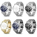 Outus 6 Pcs Men's Watches Set Watch Gift for Men Stainless Steel Band Quartz Wristwatches Gifts for Men Birthday Wedding Father's Day, Multi Styles