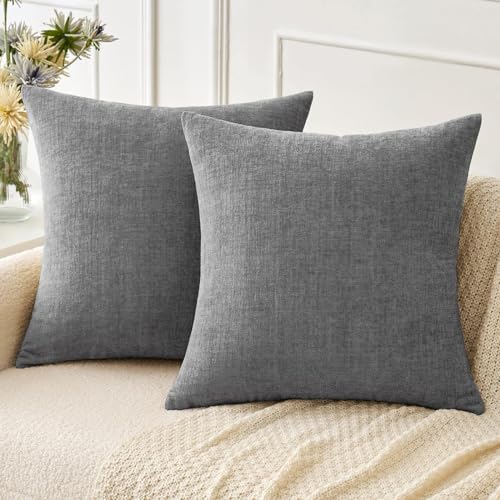 Image of MIULEE Pack of 2 Couch Throw Pillow Covers 18x18 Inch Soft Dark Gray Chenille Pillow Covers for Sofa Living Room Solid Dyed Pillow Cases
