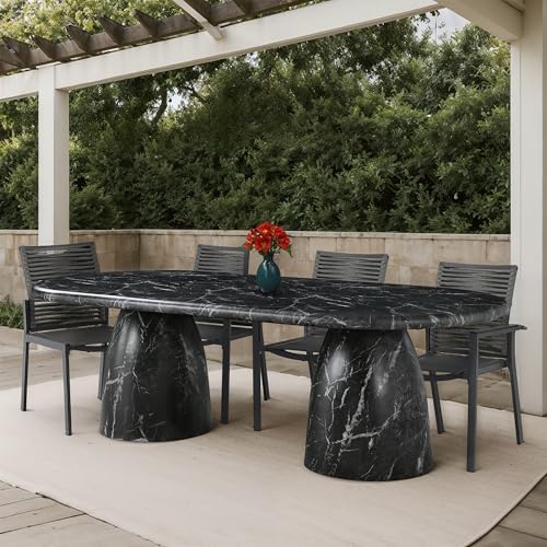 Image of Meridian Furniture 708Black-T Cosenza Collection Art Deco 96 inch Indoor /Outdoor Concrete Dining Table with Black Marble Finish, 96 inch W x 44.5 inch D x 30 inch H, Black
