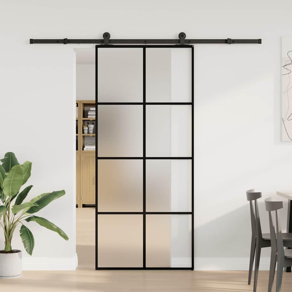 Mata do drzwi przesuwnych, 90 x 205 cm, ze szkła ESG i aluminium, z łagodnym przesuwaniem i stoperem do drzwi dla cichej pracy