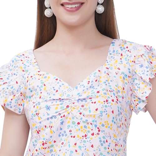Image of Women Floral Printed Top | Short Sleeve Casual Summer Wear | Soft Breathable Fabric | Stylish Regular Fit Tunic for Women & Girls