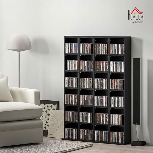 HOMCOM 456 CD/ 336 DVD Storage Unit, Media Storage Shelf, Wooden Display Unit with Adjustable Shelves, 89 x 130.5 cm, Black