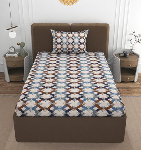 Image of VOMZER 300 Threadcount Elastic Fitted Bedsheets Single Bed with 1 Pillow Cover | Single Bed with All Around Elastic, Size 36 X 72 X 8 Inches