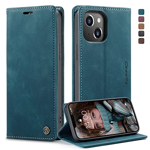 KZB Handyhülle für iPhone 13 Hülle Premium Leder Klappbar Tasche Flip Case Magnet Kartenfach Standfunktion Klapphülle Schutzhülle für iPhone 13 6 1 Zoll - Blaugrün