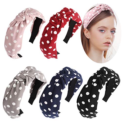 KICOSY 2PCS Headbands for Women, Knotted Wide Headband, Yoga Hair Band Fashion Elastic Hair Accessories for Women and Girls, Knotted Headbands Womens Headbands, Headbands for Washing Face (5 Pack(L))