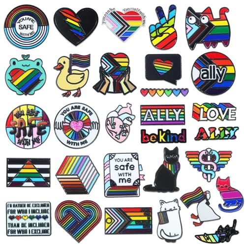 Image of 30PCS LGBTQ Pride Pins Set Ally Pins You Are Safe With Me Pin Rainbow Heart Decorations Accessories Merch Gay Lesbian Bisexual Trans Pride LGBTQ