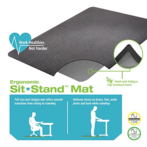 Deflecto Ergonomic Sit And Stand Black Chair Mat, Low Pile Carpet And Hard Floors, Rectangle, 46" X 60", Black #TOP2