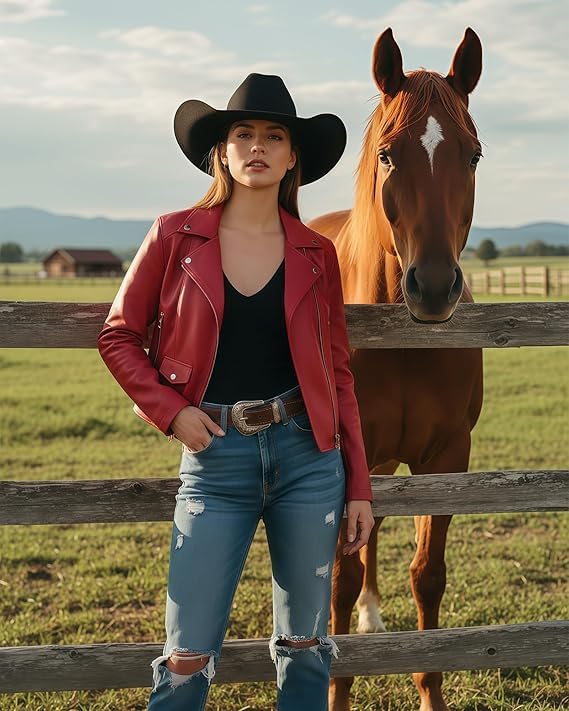 Image of Women Biker Faux Leather Jacket Vintage Casual Outfit