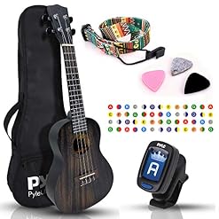 Pyle PUKT8880 Ukulélé de concert professionnel traditionnel à 4 cordes avec accordeur numérique, sangle, guide de doigt… - Les Beatles, Paul McCartney, John Lennon, RIngo Starr, George Harrison