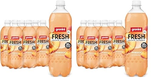 granini FRESH Pfirsich (6 x 0,75l), Pfirsich-Erfrischungsgetränk, mit Kohlensäure, echte Früchte, wenig Kalorien, ohne Süßungsmittel, vegan (Packung mit 2)