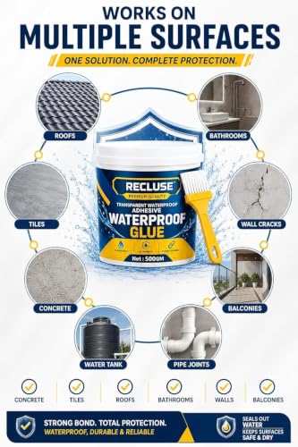 Image of RECLUSE Transparent Waterproof Glue 500GM | Heavy Duty Leak Proof Adhesive | Strong Sealant for Roof, Wall, Tile & Pipe Repair | Strong Bond for Tile,Concrete,Metal,Wood,Plastic & Ceramic