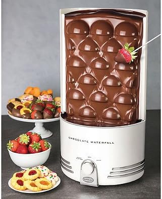 Nostalgia Electrics Auger-Style Chocolate Waterfall with Heated Base and Turn-dial Controls Perfect to Dip Cakes, Fruits and Marshmallows