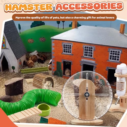 Sonwyoung 20 Pcs Hamster Toys Set, 16 Small Animal Chewing Toys, Maze Wood House, Silent Exercise Running Wheels and Water Bottle Set Feeding Bowl for Hamster Habitat Rat Cage Accessories(Green) - Thumbnail 7