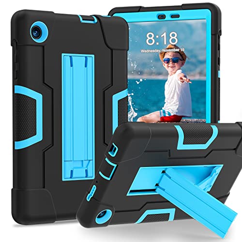 Meifei Tablet case for TCL TAB 8 LE 9137W / TAB 8 WiFi 9132X Soft Silicone Hard PC Heavy Duty Protective Design Rugged Shockproof Rubber Tab Cover Kickstand Black+Blue