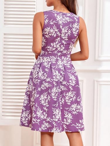 Image of Sureple Women's Retro Sleeveless Swing Casual Work Summer Party Dress with Pockets