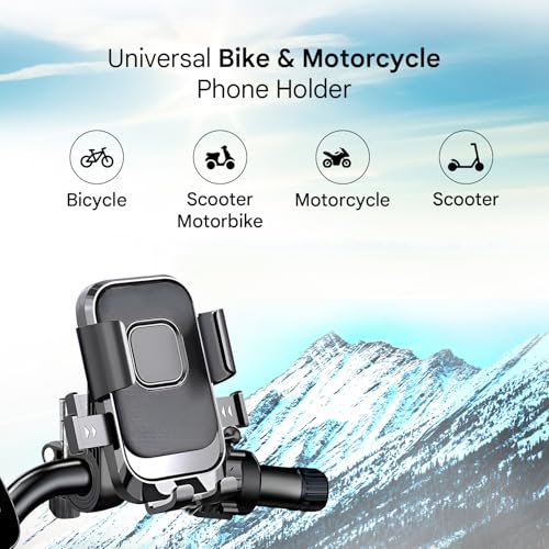Image of HUMBLE Bike Phone Holder for Handlebar, 360 Rotatable Motorcycle Mobile Mount, One-Touch Lock Phone Holder, Shock-Absorbent Clamp for 4-6.9 Inch Phones, Bicycle & Scooter Compatible (BK-088 Black)