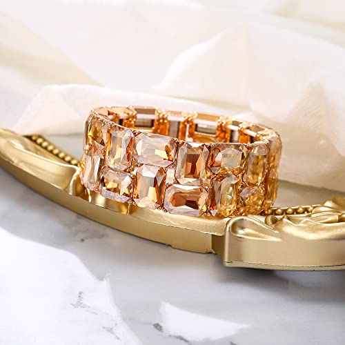 BriLove Women's Gorgeous Sparkling Crystal Emerald Cut Stretch Bangle Bracelet for Wedding Party Prom Jewelry Accessories4