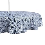 DII Outdoor Tabletop Collection, Stain Resistant & Waterproof, 60' Round w/Zipper, Blue Paisley
