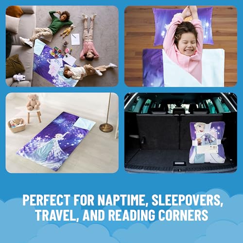 Image of Jay Franco Kids Slumber Bag and Pillow - 54 x 27 Inch Comfy Indoor Sleeping Bag for School and Sleepovers, 2 Piece Set, Purple - Frozen